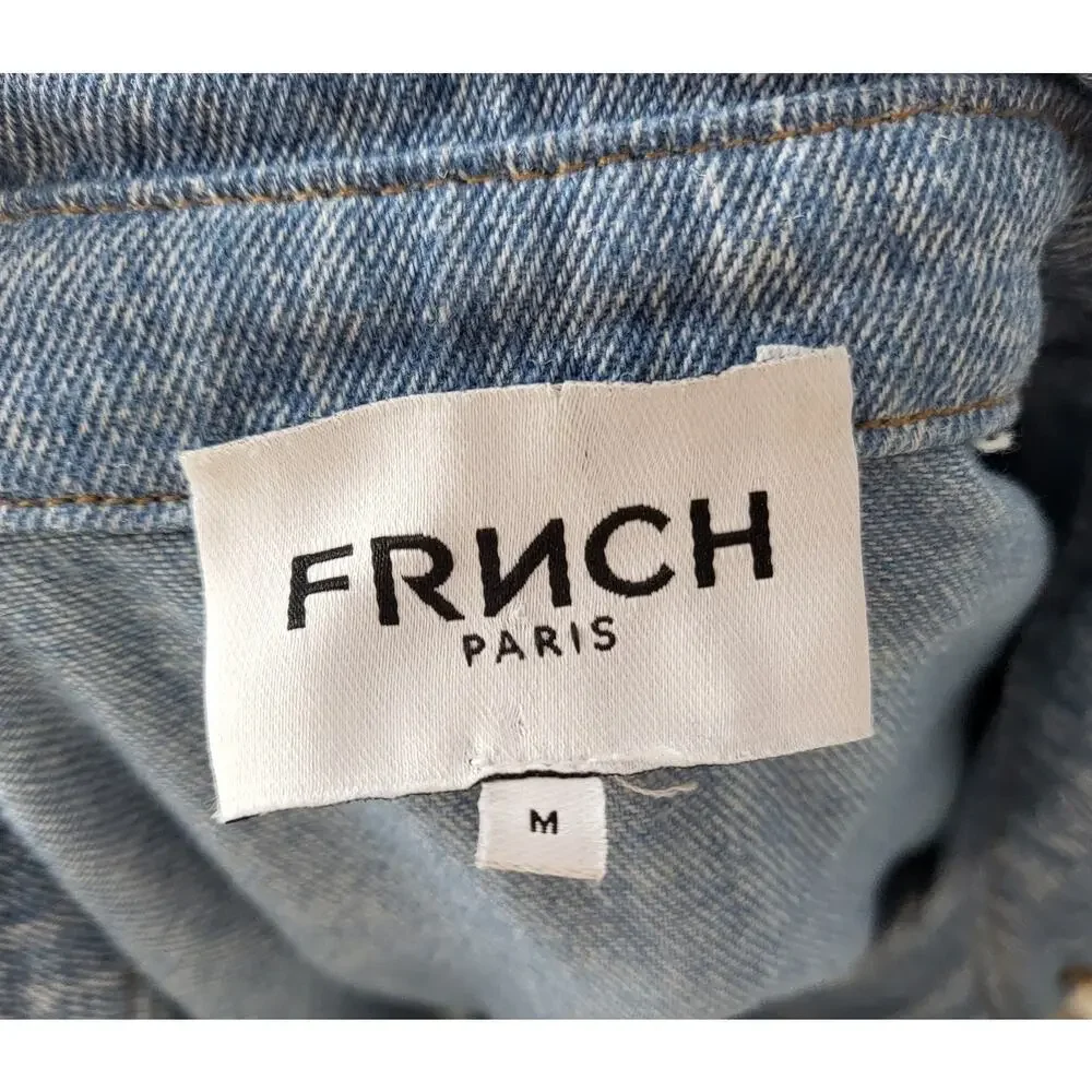 FRNCH Paris LEOLINE Button Front Boxy Patch Pocket Denim Romper Blue Size M $78 - Picture 6 of 7